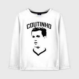 Детский лонгслив хлопок с принтом Coutinho черный портрет , 100% хлопок | круглый вырез горловины, полуприлегающий силуэт, длина до линии бедер | Тематика изображения на принте: ac milan | barcelona | champions | fifa | philippe coutinho correia | soccer | uefa | барселона | коутиньё | коутинью | лига чемпионов | сборная бразилии | спорт | уефа | филиппе коутиньо | фифа | фк | футбол | футболист | ф