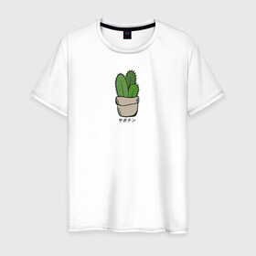 Мужская футболка хлопок с принтом Кактус , 100% хлопок | прямой крой, круглый вырез горловины, длина до линии бедер, слегка спущенное плечо. | иероглифы | кактус | надпись на японском | природа | растение | цветок