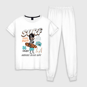 Женская пижама хлопок с принтом Cool Dude , 100% хлопок | брюки и футболка прямого кроя, без карманов, на брюках мягкая резинка на поясе и по низу штанин | ocean | surf | зебра | отпуск