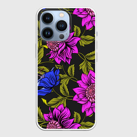 Чехол для iPhone 13 Pro с принтом Цветочный Паттерн ,  |  | blue | flower | flowers | green | nature | pattern | purple | spring | summer | весна | ветви | ветки | заросли | зеленый | лаза | лето | листва | листья | орнамент | паттерн | природа | синий | узор | фауна | фиолетовый | флора | цветок