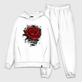 Мужской костюм хлопок OVERSIZE с принтом Красная Роза | Red Rose ,  |  | flower | flowers | green | nature | pattern | red | rose | roses | spring | summer | весна | зеленый | краски | красная | лето | листва | листья | паттерн | природа | роза | розы | узор | фауна | флора | цветок | цветы