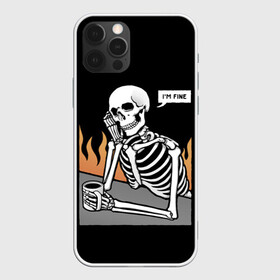 Чехол для iPhone 12 Pro Max с принтом Я В Порядке , Силикон |  | bones | fine | fire | flame | im | skeleton | skull | апатия | в | депрессия | кости | кружка | настроение | огонь | пламя | пожар | порядке | прострация | скелет | череп | эмоции | я