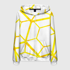 Мужская толстовка 3D на молнии с принтом Hexagon , 100% полиэстер | длина до линии бедра, манжеты и пояс оформлены мягкой тканевой резинкой, двухслойный капюшон со шнурком для регулировки, спереди молния, по бокам два кармана | hexagon | high tech | lines | sun | yellow | линии | многоугольник | насыщенный желтый | паутина | солнце | хай тек | шестиугольник | яркий