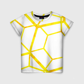 Детская футболка 3D с принтом Hexagon , 100% гипоаллергенный полиэфир | прямой крой, круглый вырез горловины, длина до линии бедер, чуть спущенное плечо, ткань немного тянется | hexagon | high tech | lines | sun | yellow | линии | многоугольник | насыщенный желтый | паутина | солнце | хай тек | шестиугольник | яркий