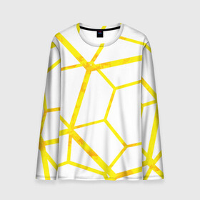 Мужской лонгслив 3D с принтом Hexagon , 100% полиэстер | длинные рукава, круглый вырез горловины, полуприлегающий силуэт | hexagon | high tech | lines | sun | yellow | линии | многоугольник | насыщенный желтый | паутина | солнце | хай тек | шестиугольник | яркий