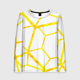 Женский лонгслив 3D с принтом Hexagon , 100% полиэстер | длинные рукава, круглый вырез горловины, полуприлегающий силуэт | hexagon | high tech | lines | sun | yellow | линии | многоугольник | насыщенный желтый | паутина | солнце | хай тек | шестиугольник | яркий