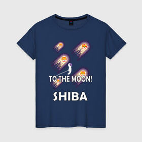 Женская футболка хлопок с принтом TO THE MOON! (SHIBA) , 100% хлопок | прямой крой, круглый вырез горловины, длина до линии бедер, слегка спущенное плечо | bitcoin | crypto | dog | shiba | shiba inu | to the moon | альткоин | биткоин | к луне | крипта | криптовалюта | на луну | собака | собака космонавт | шиба | шиба ину