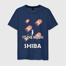 Мужская футболка хлопок с принтом TO THE MOON! (SHIBA) , 100% хлопок | прямой крой, круглый вырез горловины, длина до линии бедер, слегка спущенное плечо. | Тематика изображения на принте: bitcoin | crypto | dog | shiba | shiba inu | to the moon | альткоин | биткоин | к луне | крипта | криптовалюта | на луну | собака | собака космонавт | шиба | шиба ину