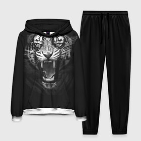 Мужской костюм 3D (с толстовкой) с принтом Рев Тигра ,  |  | roar | tiger | рык | тигр | чернобелый