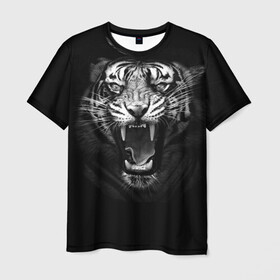 Мужская футболка 3D с принтом Рев Тигра , 100% полиэфир | прямой крой, круглый вырез горловины, длина до линии бедер | roar | tiger | рык | тигр | чернобелый