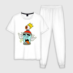 Мужская пижама хлопок с принтом Король Граффити , 100% хлопок | брюки и футболка прямого кроя, без карманов, на брюках мягкая резинка на поясе и по низу штанин
 | graffity | king | slow | граффити | краски | творчество