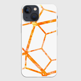 Чехол для iPhone 13 mini с принтом Hexagon ,  |  | hexagon | high tech | lines | orange | линии | многоугольник | огонь | оранжевый | паутина | пламя | хай тек | шестиугольник | яркий