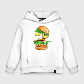 Детское худи Oversize хлопок с принтом King Burger , френч-терри — 70% хлопок, 30% полиэстер. Мягкий теплый начес внутри —100% хлопок | боковые карманы, эластичные манжеты и нижняя кромка, капюшон на магнитной кнопке | Тематика изображения на принте: burger | burger king | king | бургер | гамбургер