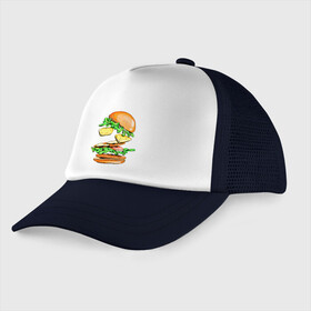 Детская кепка тракер с принтом King Burger , Козырек - 100% хлопок. Кепка - 100% полиэстер, Задняя часть - сетка | универсальный размер, пластиковая застёжка | Тематика изображения на принте: burger | burger king | king | бургер | гамбургер