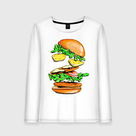 Женский лонгслив хлопок с принтом King Burger , 100% хлопок |  | burger | burger king | king | бургер | гамбургер
