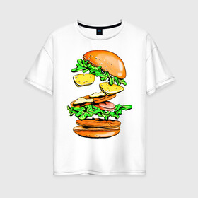 Женская футболка хлопок Oversize с принтом King Burger , 100% хлопок | свободный крой, круглый ворот, спущенный рукав, длина до линии бедер
 | burger | burger king | king | бургер | гамбургер
