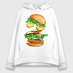 Женское худи Oversize хлопок с принтом King Burger , френч-терри — 70% хлопок, 30% полиэстер. Мягкий теплый начес внутри —100% хлопок | боковые карманы, эластичные манжеты и нижняя кромка, капюшон на магнитной кнопке | burger | burger king | king | бургер | гамбургер