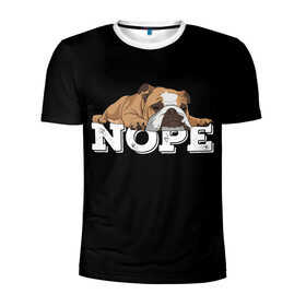 Мужская футболка 3D спортивная с принтом Ленивый Бульдог , 100% полиэстер с улучшенными характеристиками | приталенный силуэт, круглая горловина, широкие плечи, сужается к линии бедра | Тематика изображения на принте: animals | bulldog | dog | english | lazy | meme | memes | nope | английский | бульдог | дог | животные | ленивый | мем | нет | пес | собака