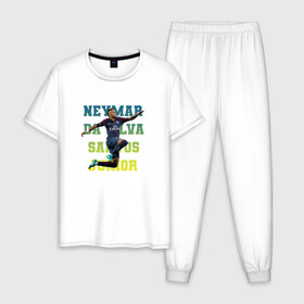 Мужская пижама хлопок с принтом Neymar (сборная Бразилии) , 100% хлопок | брюки и футболка прямого кроя, без карманов, на брюках мягкая резинка на поясе и по низу штанин
 | neymar | барселона | неймар | сборная бразилии | футболист | футбольная форма