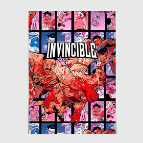 Постер с принтом Неуязвимый (Invincible) , 100% бумага
 | бумага, плотность 150 мг. Матовая, но за счет высокого коэффициента гладкости имеет небольшой блеск и дает на свету блики, но в отличии от глянцевой бумаги не покрыта лаком | damien darkblood | invincible | дэмиен даркблад | мультсериал | непобедимый | неуязвимый