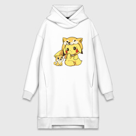 Платье-худи хлопок с принтом Пикачу с собачкой ,  |  | anime | picachu | pikachu | аниме | милый | пика | пикачу | покебол | покемон