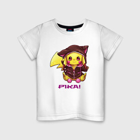 Детская футболка хлопок с принтом Пикачу в костюме , 100% хлопок | круглый вырез горловины, полуприлегающий силуэт, длина до линии бедер | anime | picachu | pikachu | аниме | милый | пика | пикачу | покебол | покемон