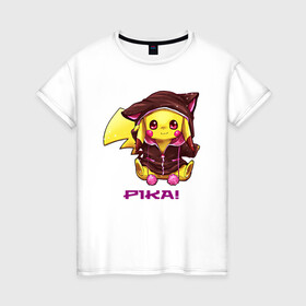 Женская футболка хлопок с принтом Пикачу в костюме , 100% хлопок | прямой крой, круглый вырез горловины, длина до линии бедер, слегка спущенное плечо | anime | picachu | pikachu | аниме | милый | пика | пикачу | покебол | покемон