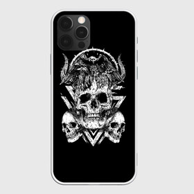 Чехол для iPhone 12 Pro Max с принтом Черепа и Вороны | Skulls Raven , Силикон |  | skulls | xo | вороны | градиент | животные | кости | мозги | паттерн | полосы | природа | птицы | скелет | текстура | узор | хо | чб | черепа | черный