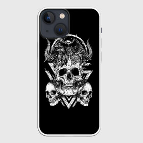 Чехол для iPhone 13 mini с принтом Черепа и Вороны | Skulls Raven ,  |  | Тематика изображения на принте: skulls | xo | вороны | градиент | животные | кости | мозги | паттерн | полосы | природа | птицы | скелет | текстура | узор | хо | чб | черепа | черный