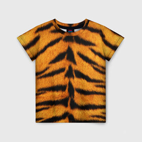 Детская футболка 3D с принтом Шкура Тигра , 100% гипоаллергенный полиэфир | прямой крой, круглый вырез горловины, длина до линии бедер, чуть спущенное плечо, ткань немного тянется | Тематика изображения на принте: skin | tiger | wool | тигр