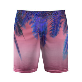 Мужские шорты спортивные с принтом Неоновые Тропики ,  |  | листья | море | неон | пальмы | тропики