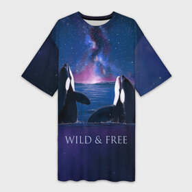 Платье-футболка 3D с принтом косатка ,  |  | Тематика изображения на принте: ocean | orca | sea | sea animal | дельфин | касатка | кит | море | океан | рисунок кита