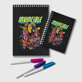 Блокнот с принтом Неуязвимый Invincible , 100% бумага | 48 листов, плотность листов — 60 г/м2, плотность картонной обложки — 250 г/м2. Листы скреплены удобной пружинной спиралью. Цвет линий — светло-серый
 | Тематика изображения на принте: allen | atom | debbie | eve | girl | grayson | immortal | invincible | man | mark | monster | nolan | omni | атом | атомная | вильтрум | вильтрумит | воительница | грейсон | дебби | ева | костюм | марк | монстр | мэн | неуязвимый |