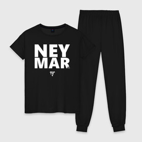 Женская пижама хлопок с принтом Neymar Jr white logo , 100% хлопок | брюки и футболка прямого кроя, без карманов, на брюках мягкая резинка на поясе и по низу штанин | brazil | champions | fifa | junior | neymar | neymar jr | paris saint germain | psg | uefa | бразилия | джуниор | младший | наймар | неймар | пари сен жермен | петух | псж | сборная бразилии | уефа | фифа | футбик | футбол 