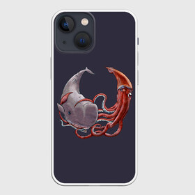 Чехол для iPhone 13 mini с принтом Naval Confrontation ,  |  | animal | battle | bottom | confrontation | depth | fin | kraken | mammal | ocean | octopus | sea | tentacles | water | whale | бой | вода | глубина | дно | животное | кит | кракен | млекопитающее | море | океан | осьминог | плавник | противостояние | щупа