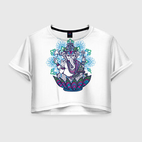 Женская футболка Crop-top 3D с принтом Будда слон , 100% полиэстер | круглая горловина, длина футболки до линии талии, рукава с отворотами | будда | будды | буды | медитация | мир | радужные | руки | слон | слон будды | слоны | спокойствие | топор | туристам | хипи | хобот | хоппи | цветы