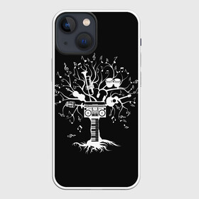 Чехол для iPhone 13 mini с принтом Музыкальное Дерево ,  |  | boombox | branches | clef | drum | drums | guitar | keys | music | roots | sheet | synthesizer | treble | tree | turntable | барабаны | белое | бумбокс | ветви | ветки | гитара | дерево | клавиши | ключ | корни | музыка | ноты | проигрыватель | синтезатор