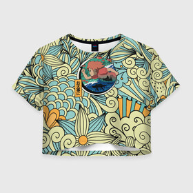 Женская футболка Crop-top 3D с принтом Gake no ue no Ponyo , 100% полиэстер | круглая горловина, длина футболки до линии талии, рукава с отворотами | большая волна | волна | миядзаки | морская тематика | морское путешествие | океан | поньо | пучина моря | рыбка поньо на утёсе | рыбы боятся меня