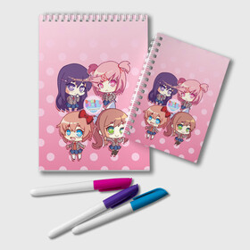 Блокнот с принтом DOKI DOKI LITERATURE CLUB , 100% бумага | 48 листов, плотность листов — 60 г/м2, плотность картонной обложки — 250 г/м2. Листы скреплены удобной пружинной спиралью. Цвет линий — светло-серый
 | club | doki doki | literature | monika | natsuki | novel | saeri | yuri | доки доки | клуб | литературный | моника | нацуки | роман | саёри | юри