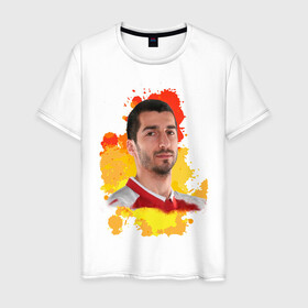 Мужская футболка хлопок с принтом футболист Генрих Мхитарян , 100% хлопок | прямой крой, круглый вырез горловины, длина до линии бедер, слегка спущенное плечо. | генрих | мхитарян | рома | футболисты