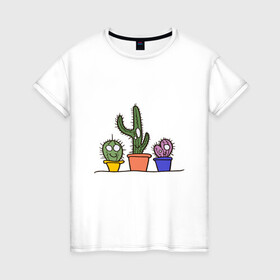 Женская футболка хлопок с принтом Кактусы , 100% хлопок | прямой крой, круглый вырез горловины, длина до линии бедер, слегка спущенное плечо | зеленые | кактус | кактусы | любовь | минимализм | растения