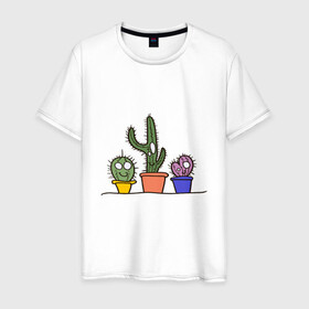 Мужская футболка хлопок с принтом Кактусы , 100% хлопок | прямой крой, круглый вырез горловины, длина до линии бедер, слегка спущенное плечо. | зеленые | кактус | кактусы | любовь | минимализм | растения