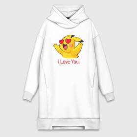 Платье-худи хлопок с принтом Пикачу i love you ,  |  | anime | picachu | pikachu | аниме | милый | пика | пикачу | покебол | покемон