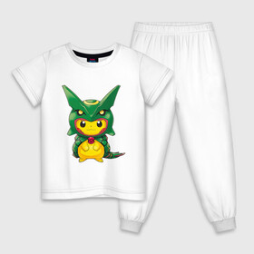 Детская пижама хлопок с принтом Пикачу в костюме дракона , 100% хлопок |  брюки и футболка прямого кроя, без карманов, на брюках мягкая резинка на поясе и по низу штанин
 | anime | picachu | pikachu | аниме | милый | пика | пикачу | покебол | покемон
