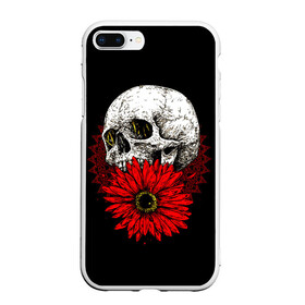 Чехол для iPhone 7Plus/8 Plus матовый с принтом Череп и Красный Цветок Skull , Силикон | Область печати: задняя сторона чехла, без боковых панелей | Тематика изображения на принте: flowers | head | skulls | букет | голова | животные | кости | мозги | паттерн | полосы | природа | розы | скелет | текстура | узор | флора | хо | цветы | черепа | черный | яркий