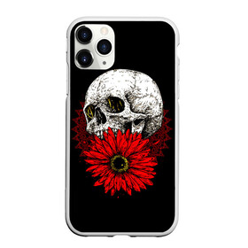 Чехол для iPhone 11 Pro матовый с принтом Череп и Красный Цветок Skull , Силикон |  | Тематика изображения на принте: flowers | head | skulls | букет | голова | животные | кости | мозги | паттерн | полосы | природа | розы | скелет | текстура | узор | флора | хо | цветы | черепа | черный | яркий