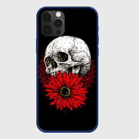 Чехол для iPhone 12 Pro с принтом Череп и Красный Цветок Skull , силикон | область печати: задняя сторона чехла, без боковых панелей | flowers | head | skulls | букет | голова | животные | кости | мозги | паттерн | полосы | природа | розы | скелет | текстура | узор | флора | хо | цветы | черепа | черный | яркий