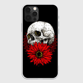 Чехол для iPhone 12 Pro Max с принтом Череп и Красный Цветок Skull , Силикон |  | flowers | head | skulls | букет | голова | животные | кости | мозги | паттерн | полосы | природа | розы | скелет | текстура | узор | флора | хо | цветы | черепа | черный | яркий