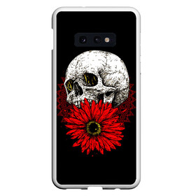 Чехол для Samsung S10E с принтом Череп и Красный Цветок Skull , Силикон | Область печати: задняя сторона чехла, без боковых панелей | flowers | head | skulls | букет | голова | животные | кости | мозги | паттерн | полосы | природа | розы | скелет | текстура | узор | флора | хо | цветы | черепа | черный | яркий