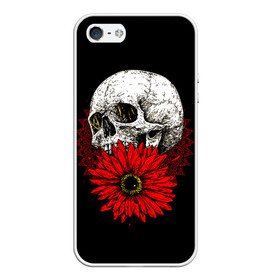 Чехол для iPhone 5/5S матовый с принтом Череп и Красный Цветок Skull , Силикон | Область печати: задняя сторона чехла, без боковых панелей | Тематика изображения на принте: flowers | head | skulls | букет | голова | животные | кости | мозги | паттерн | полосы | природа | розы | скелет | текстура | узор | флора | хо | цветы | черепа | черный | яркий